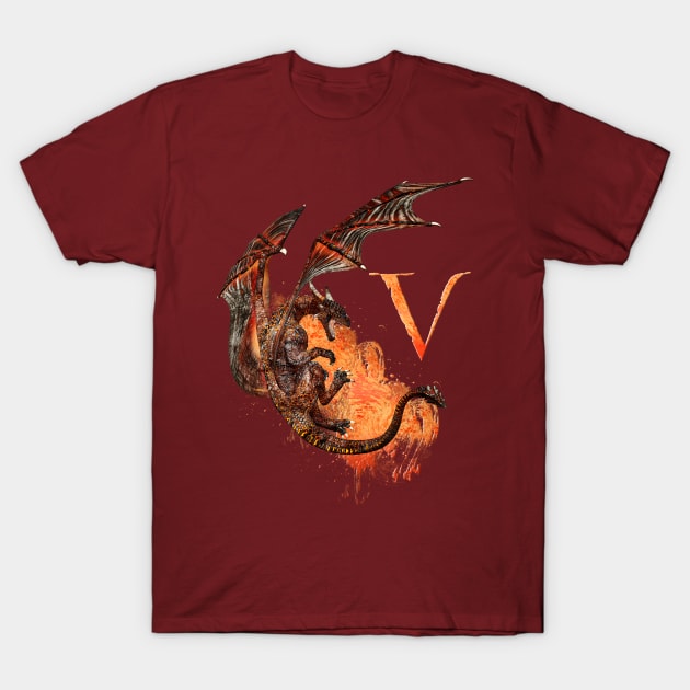 Drachen Buchstabe V T-Shirt by AndreaTiettje